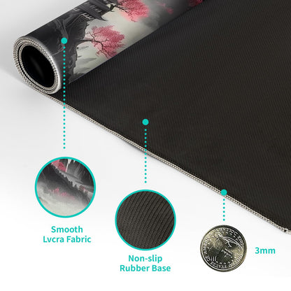 Brecoy Japanese Desk Mat Red Full Moon Desk Pad Black Riverside Large Mouse Pad Gaming Mousepad Extended XL Keyboard Pad 31.5 x 11.8 in Laptop Computer Mouse Keyboard Mat for Office Desk Decor