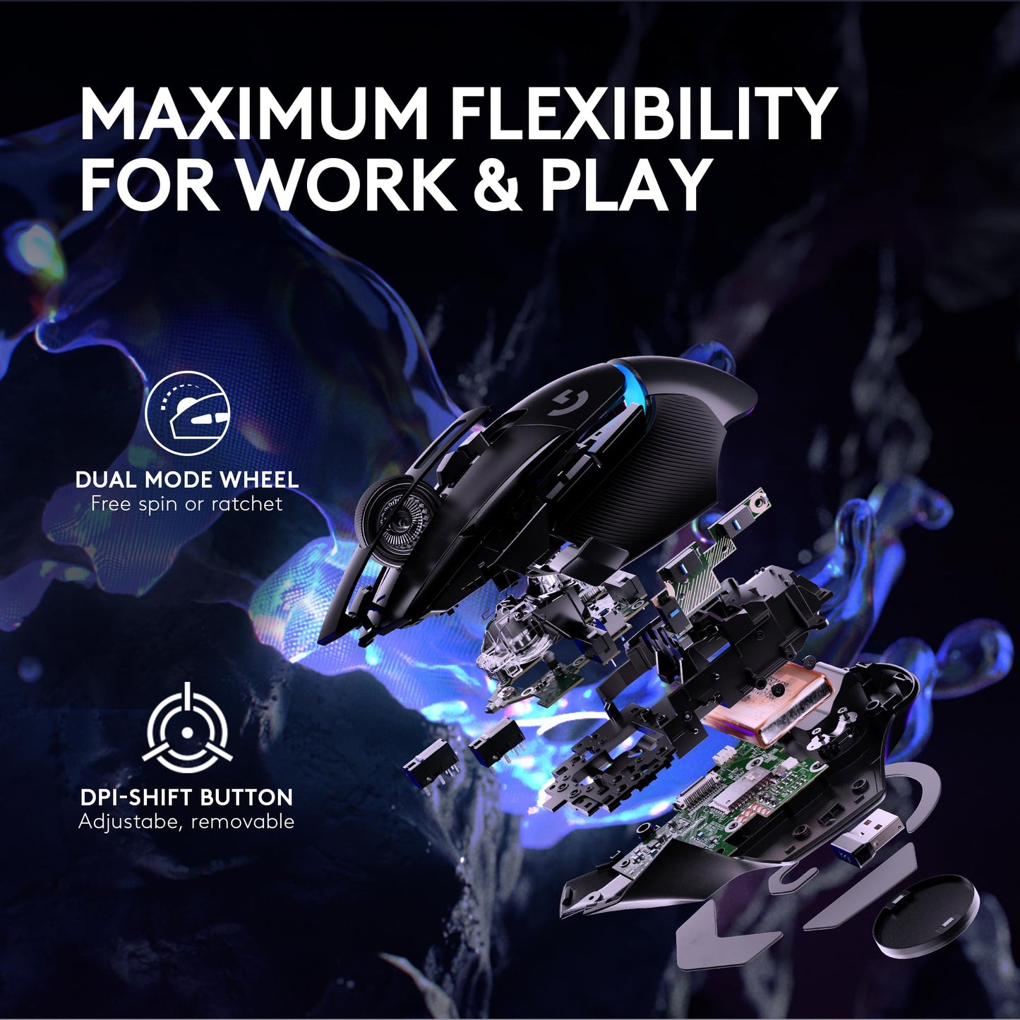 Logitech G502 X Plus Lightspeed Wireless Optical Mouse - LIGHTFORCE hybrid switches, LIGHTSYNC RGB, HERO 25K gaming sensor, compatible with PC - macOS/Windows - Black
