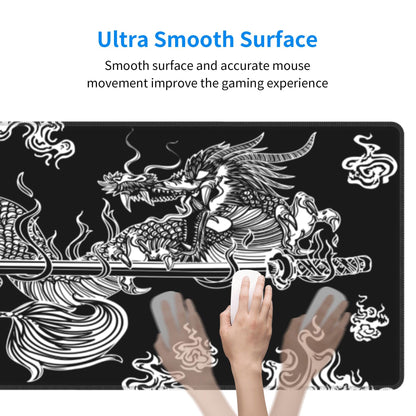 Japanese Dragon Large Gaming Mouse Pad for Desk, Black Mouse Pad Gaming Mouse Mat Desk Pad, Non-Slip Base Computer Keyboard Large Desk Mat, 31.5x11.8in XL Mousepad with Stitched Edge for Home Office